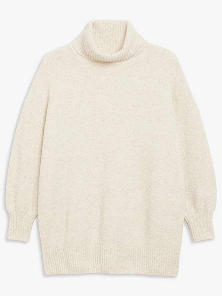 

Свободный трикотаж с высоким воротником, женская верхняя одежда, зимний свитер Lazy Sle, Thiened, полиэстер, акриловая шерсть, эластичное волокно