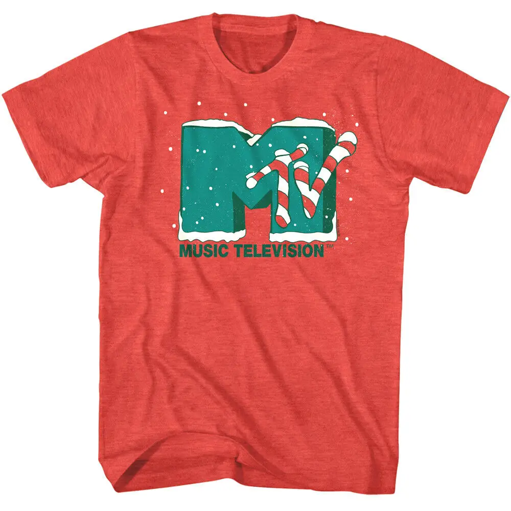 MTV Xmas Candy Cane Logo Men's T Shirt Christmas Peppermint Snow Music