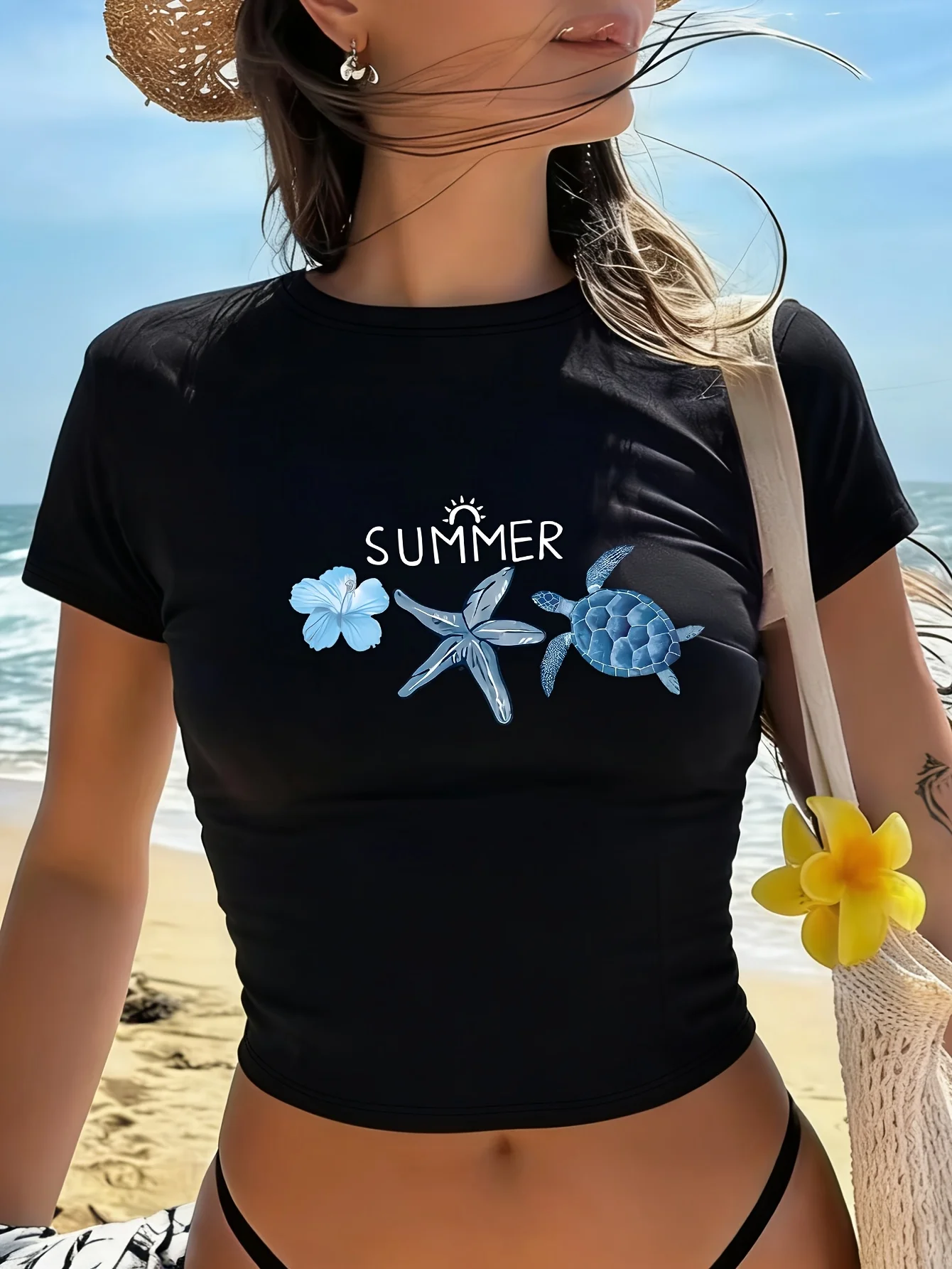 Summer New Arrival Cropped Short Sleeve Fitted T-Shirt 
