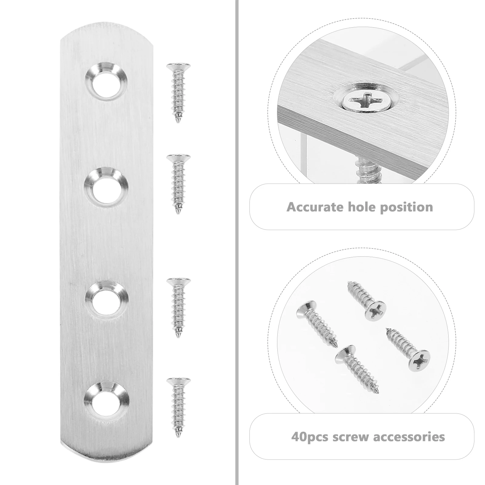 

10 Sets Stainless Steel Flat Brace Brackets Metal Fixing Bracket Straight Film Mending Plates Repair Furniture Hardware