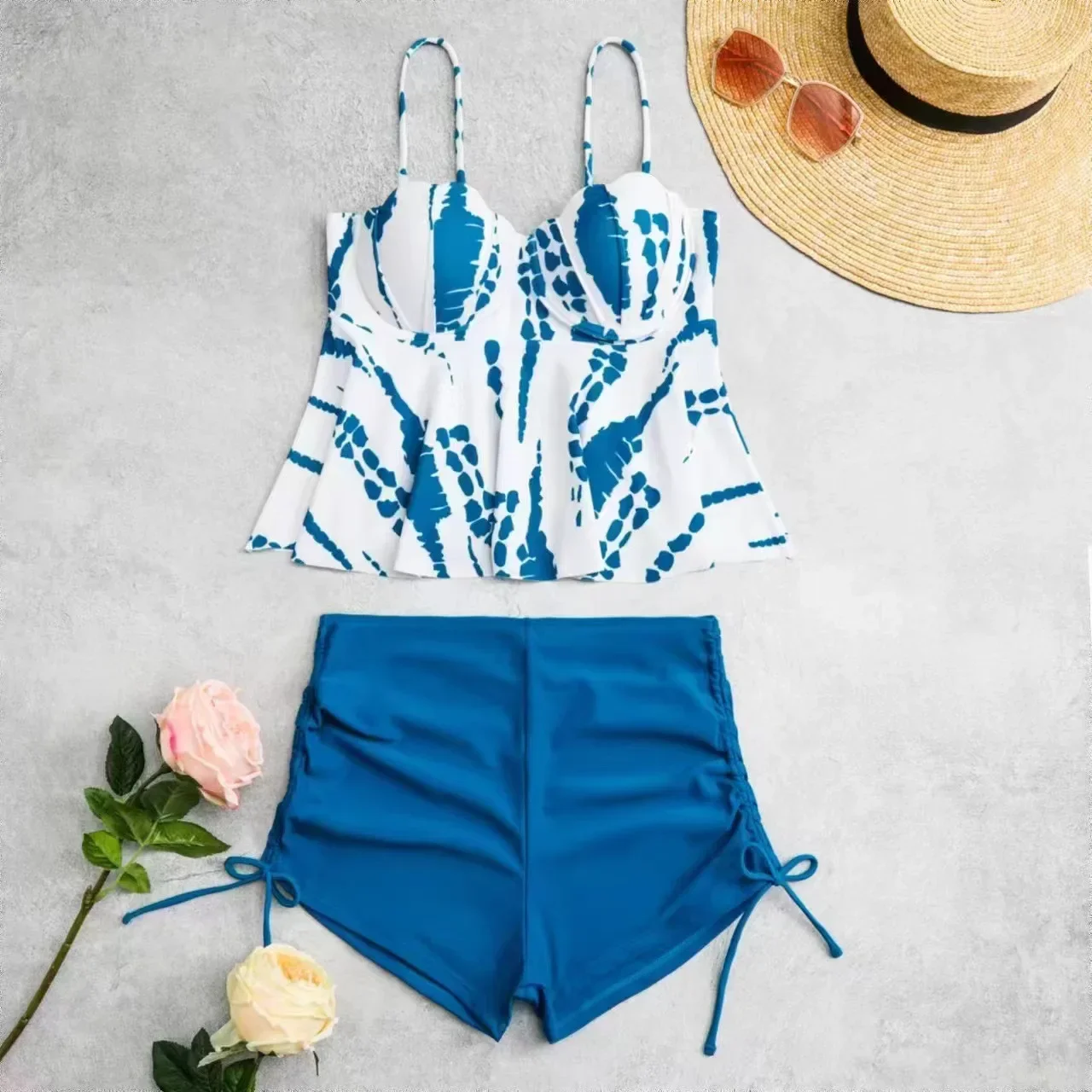 

Print High Waist Tankini Sets Women 2024 Push Up Two Pieces Swimsuit with Shorts Separate Bikini Set Swim Bathing Suits Pool