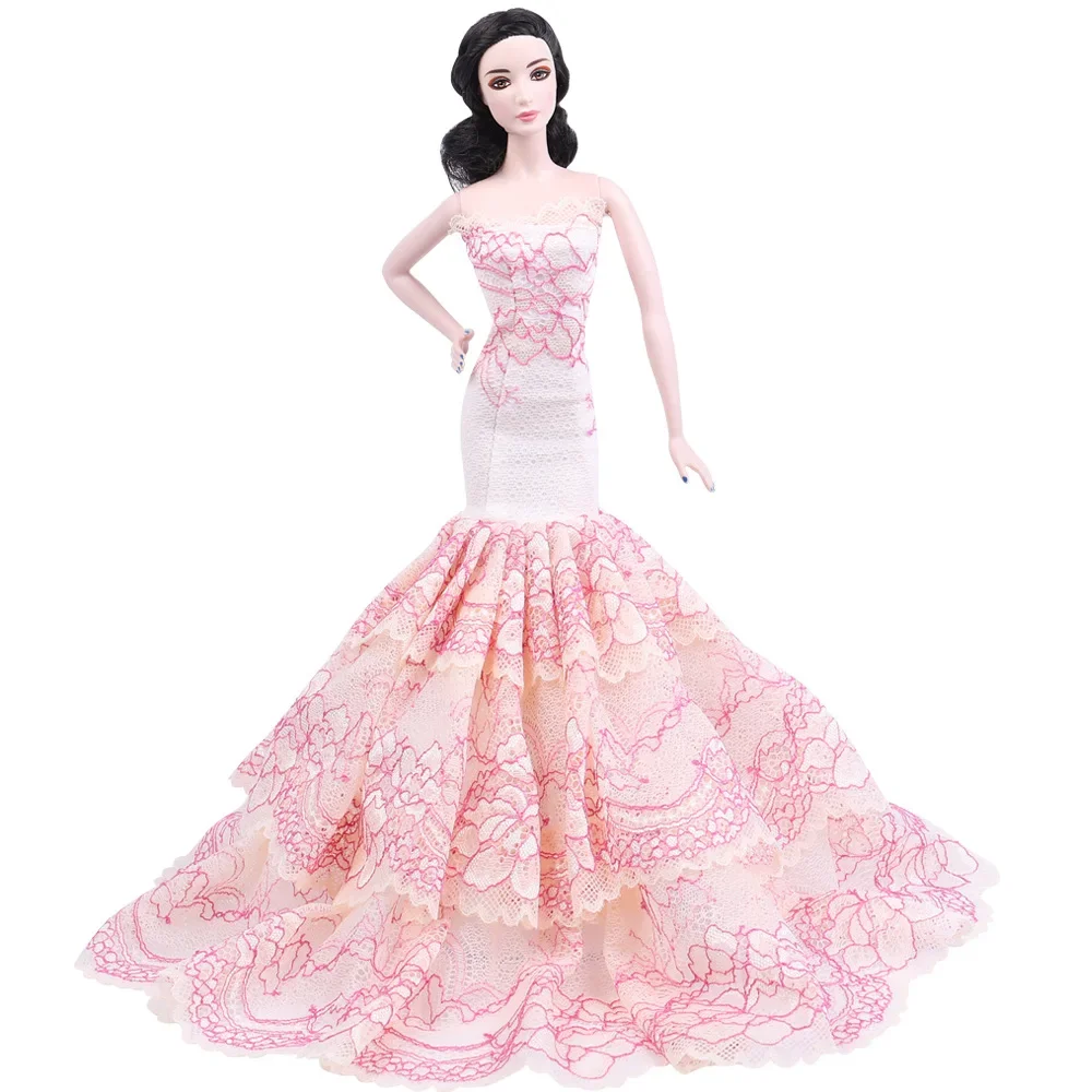 자수 발레 세트 웨딩 볼 원피스, 긴 피쉬테일 레이스 스커트, 30cm 1/6 Bjd 인형 소녀 장난감, 레이디 공주 드레스업, 1 개