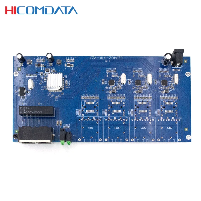 HICOMDATA konverter Media PCBA, 6 port 100/1000M 4*1000M port serat optik dan port 2*100/1000M RJ45. SC 20KM