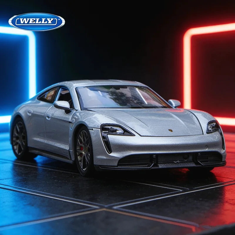 

WELLY 1:24 Porsche Taycan Turbo S Alloy Scale Car Model Diecast Metal Miniature Car Model Collection Children Toy Car Vehicles