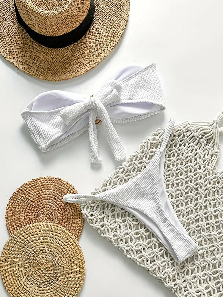Sexy Strapless White Thong Bikini Women Split Swimsuit Beach Brazil Bikini 2026 New All Season Backless Bikinis 2 Piece Set