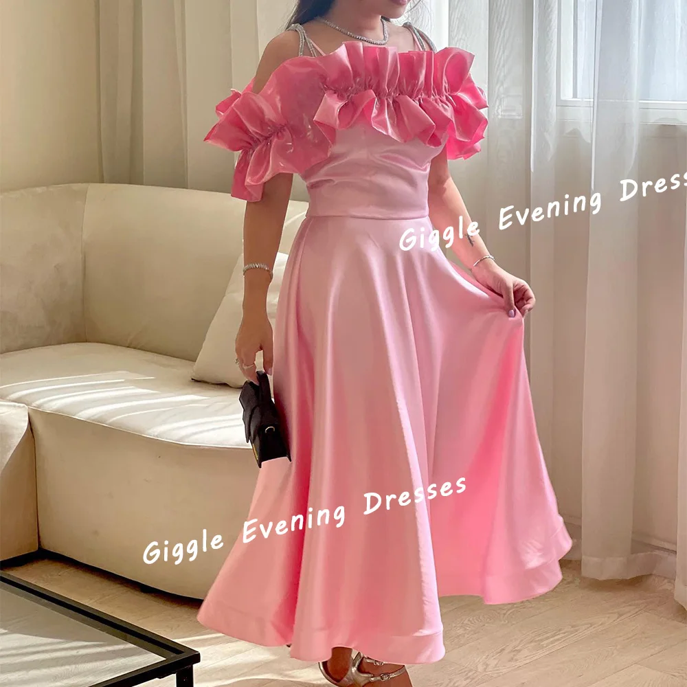 

Giggle Satin Spaghetti Strap Ruched Pretty Prom Gown Saudi Arab Elegance Ankle-Length Evening Party Dresses for Women 2024