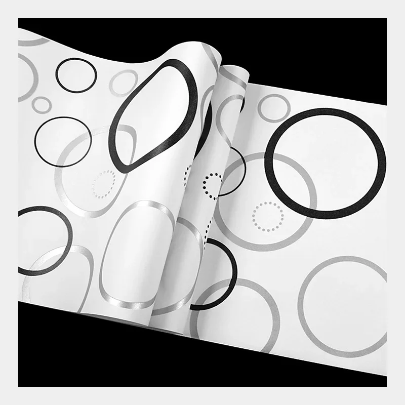 Non Self Adhesive Wallpaper Black Silver Gray Circle Geometric Modern Wall Covering for Living Room TV Background Home Decor