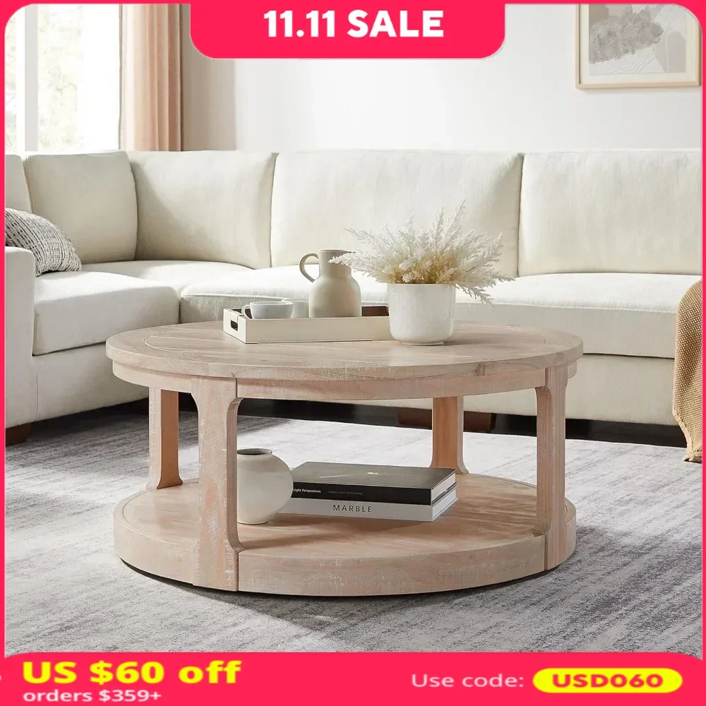 Coffee Table, Round End Tables 2 Tier Wood Tables Round Circle Coffee Table