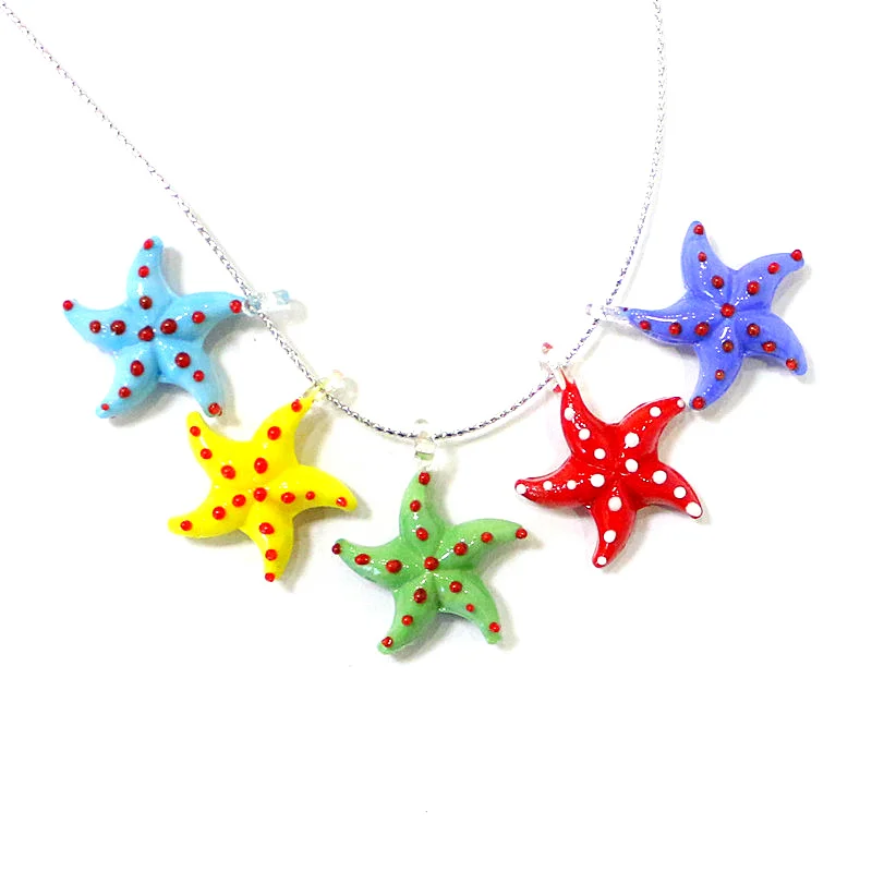 5pcs New Cute Mini Starfish Charms Glass Pendant Colorful Tiny Sea Star Ornaments Fashion DIY Women's Jewelry Making Accessories