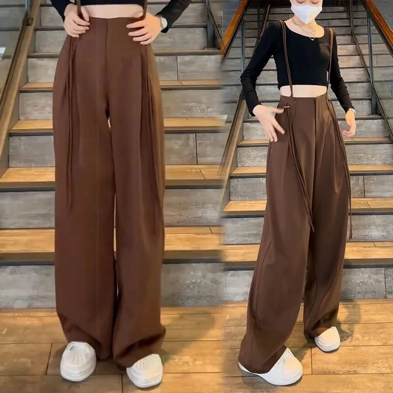 

Wide Leg Pants Women Fashion High Waist Loose Lace-Up Straight Trousers Casual Pantalon Femme Spring Autumn Solid Sweatpants