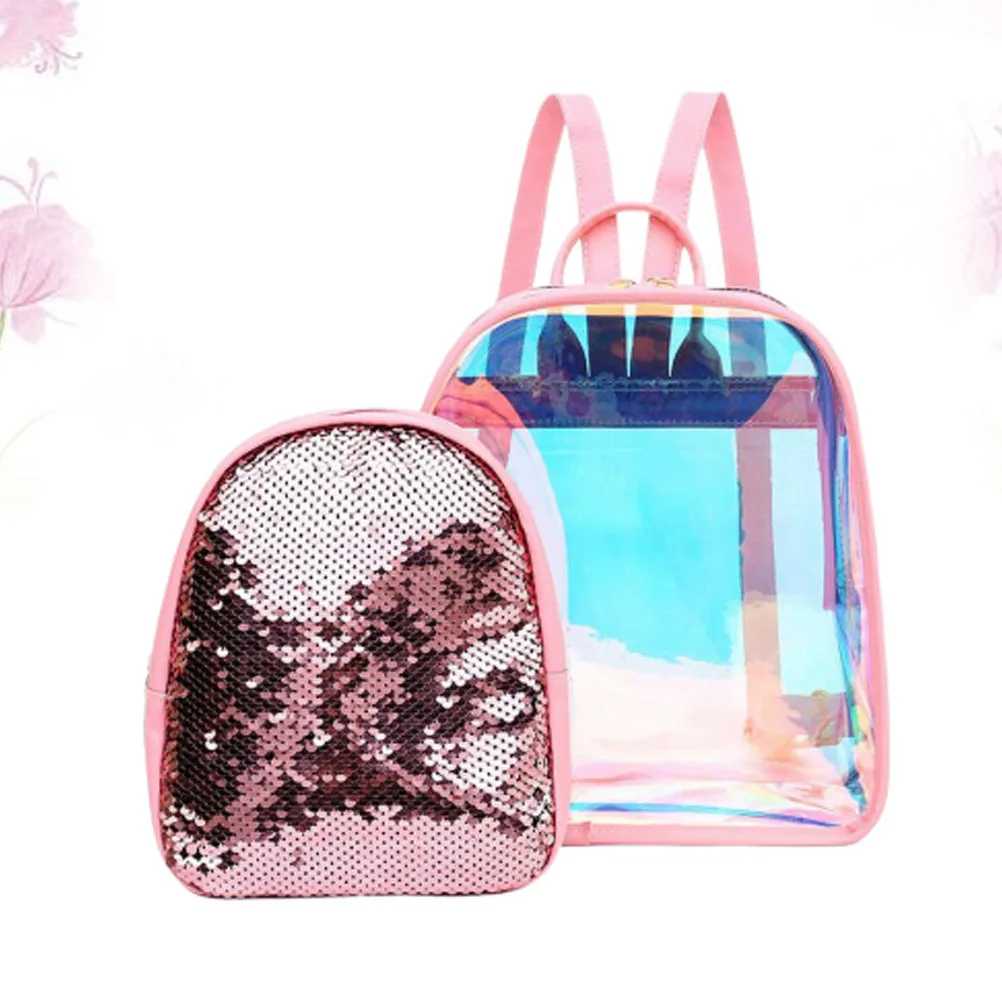 1Set Double Shoulder Mother-Child Bag Large Capacity Fashion Backpack for Daily School Travel Waterproof Simple Design PVC