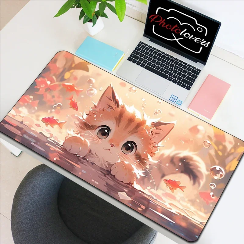 Cartoon Cat Anime Oversized MousePads Game Accessories Keyboard Mousemats Gamer Desk Pad Cute Computer Office PC Cabinet Kawaii