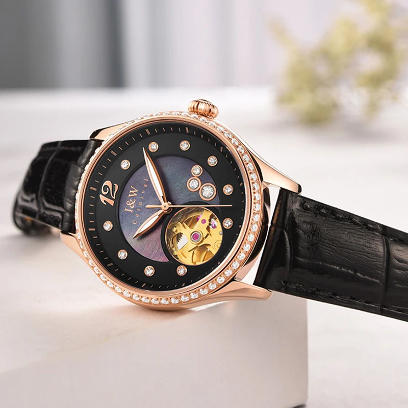 CARNIVAL Luxury Sapphire MIYOTA Mechanical Watch for Women Fashion Leather Waterproof Automatic Self-Wind Skeleton Watches Women