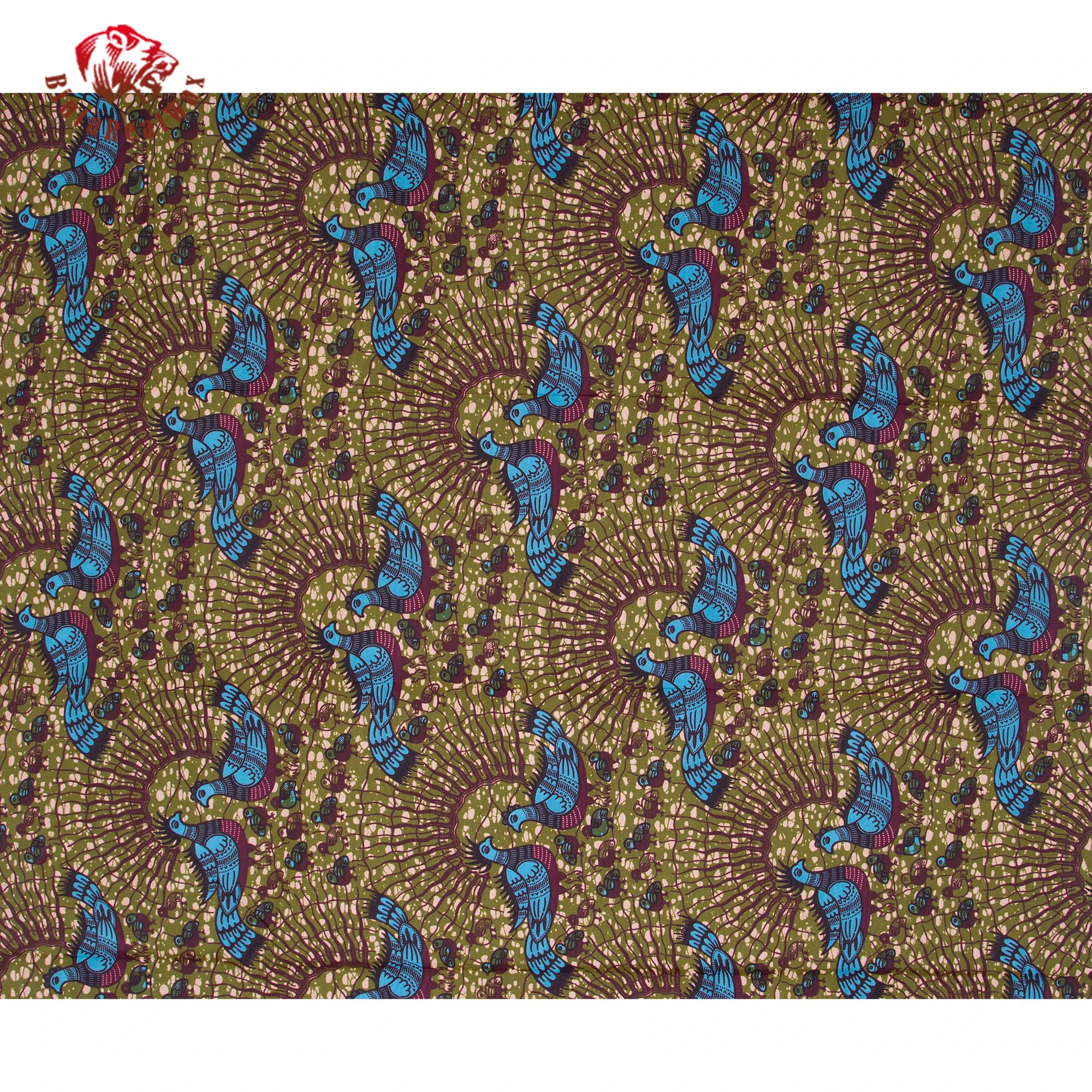 African Wax Print Fabric Geometric Bird Design Blue Purple Olive Green Ankara Kitenge Dressmaking Home Decor FP6709 view 2
