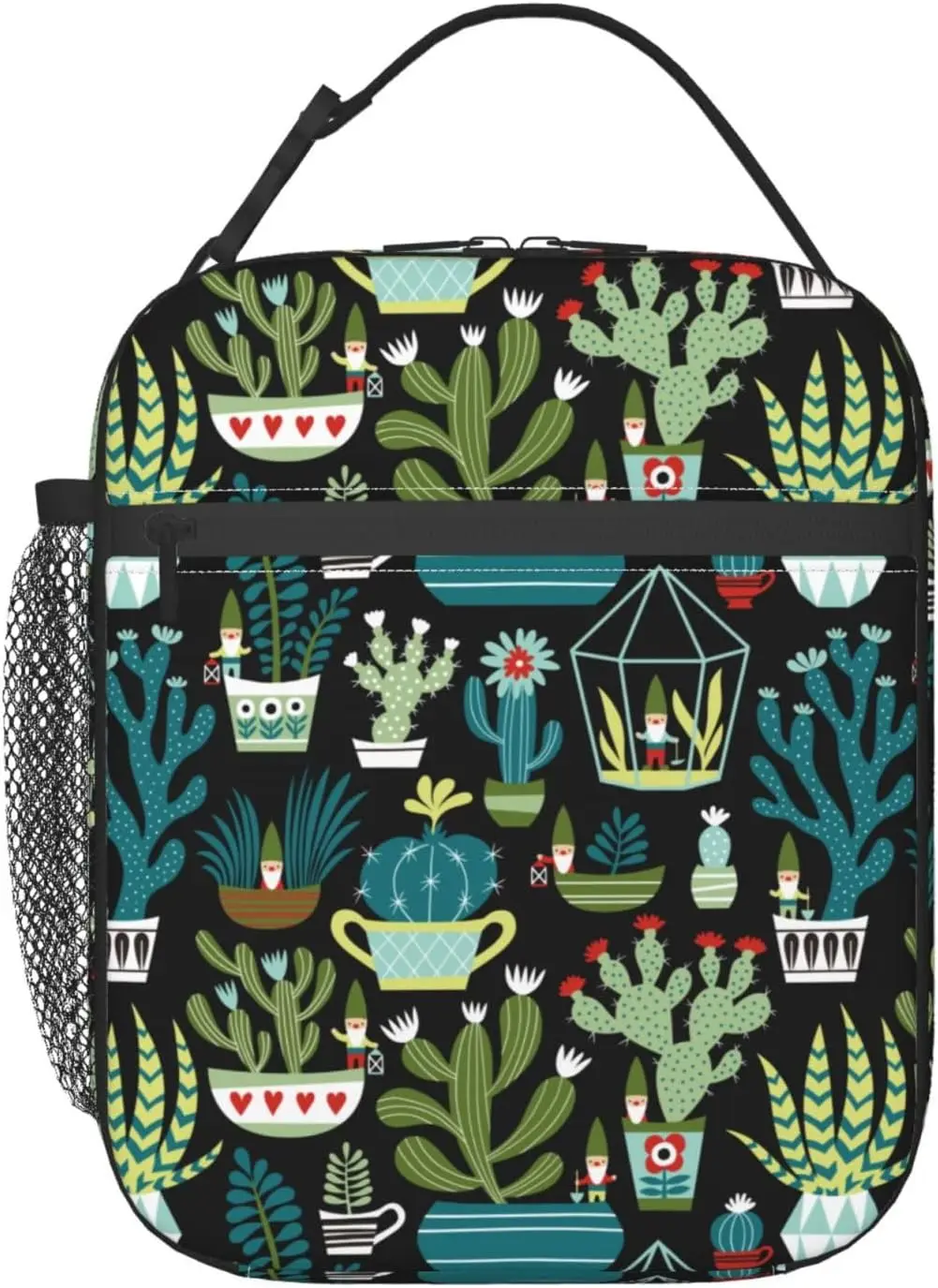 Cute Gnome Cactus Succulents Lunch Bag Portable Insulated Lunch Bag Reusable Cooler Totes For Women Men Adults Picnic Camping