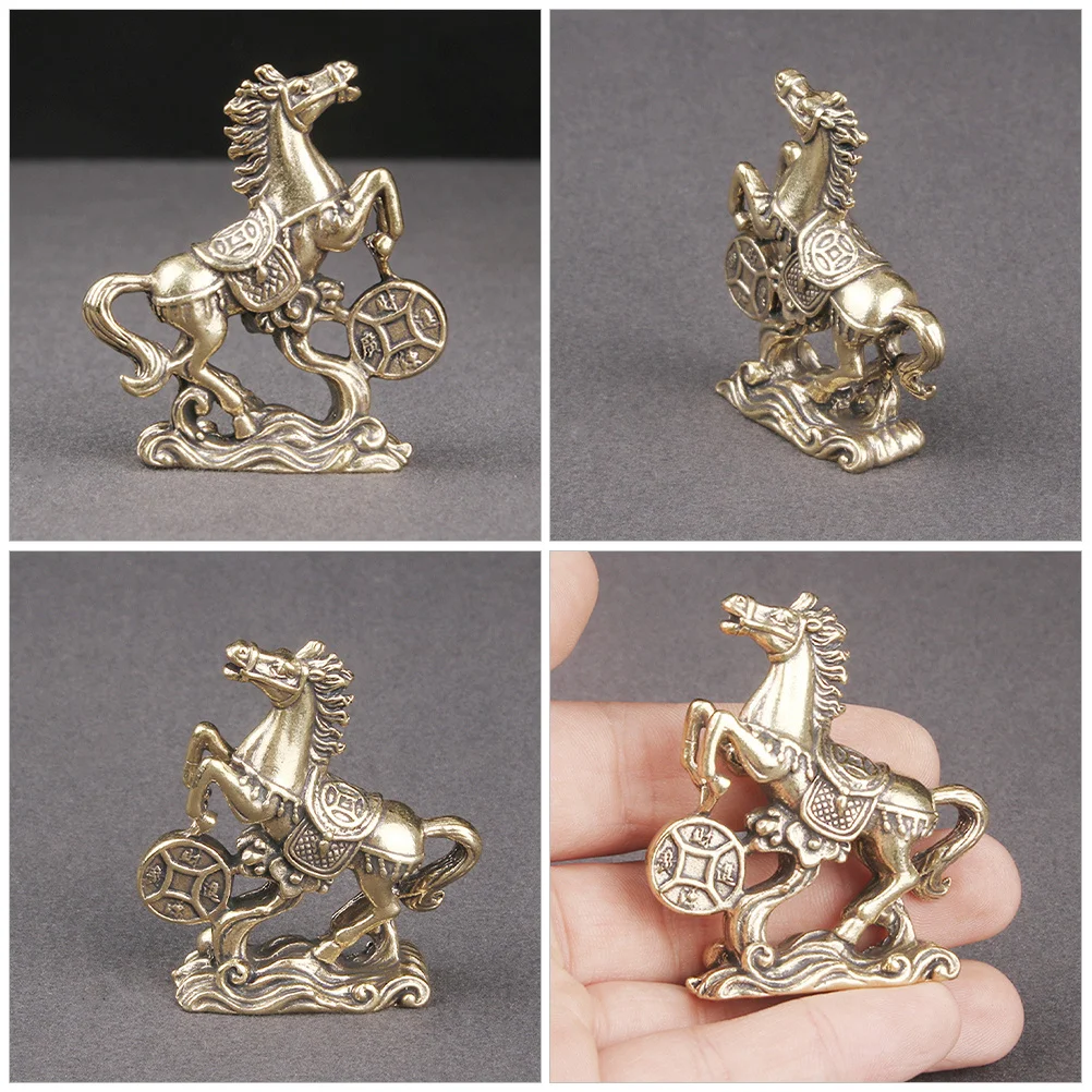 

Brass Horse Ornament Retro Vintage Decorative Brass Craft Home Desk Office Car Display Creative Horse Sculpture Desktop Decor