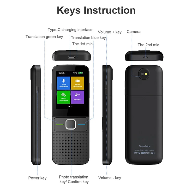 B68A T10 Smart Voice Translator Instant Real-Time Translation 137+ Languages, Powered Offline Capabilities A