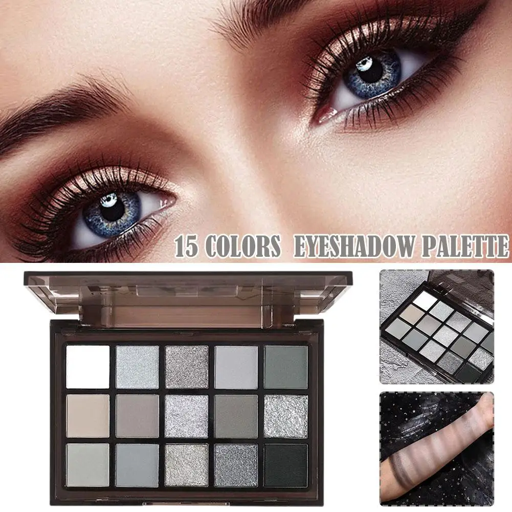 15Colors Cool Toned Eyeshadow Palette Black Smokey Eye Glitter Eyeshadow Shadow Eye Pigments Matte Palette Palett Palette S K4W5