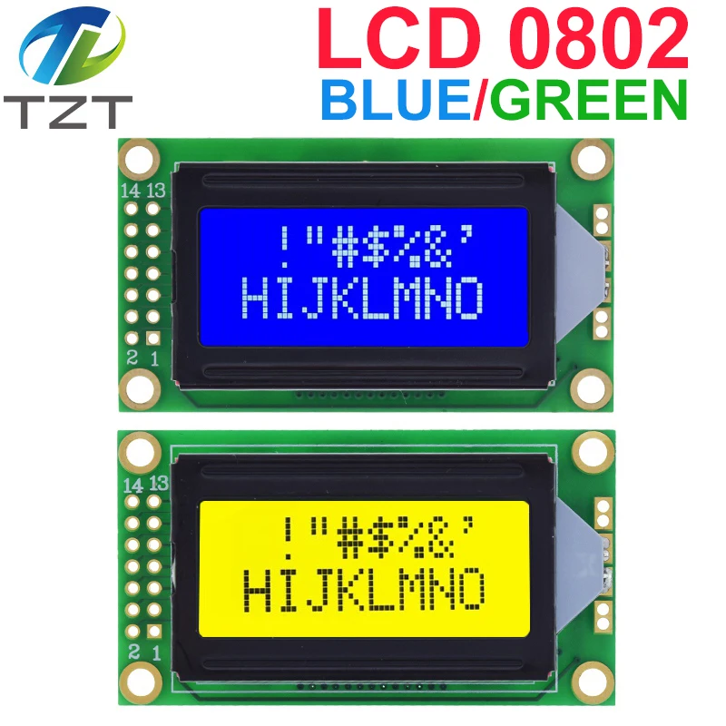 TZT 1/3PCS 8 x 2 LCD Module 0802 Character Display Screen Blue / Yellow Green For Arduino
