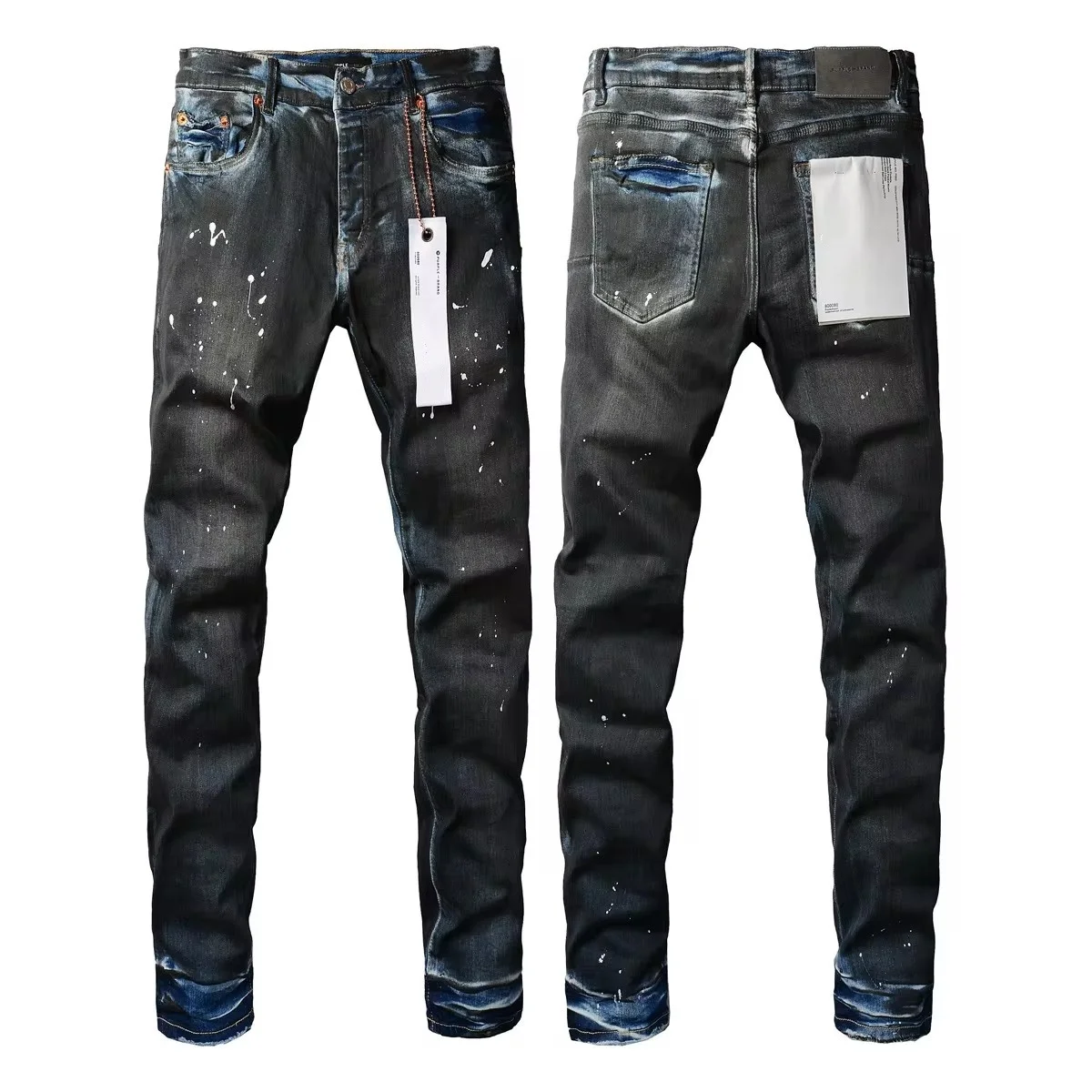 

Purples Men Jeans brands Top Street Heavy Industries Handmade Black Oil Paint Repair Low Rise Skinny Denim trousers pants