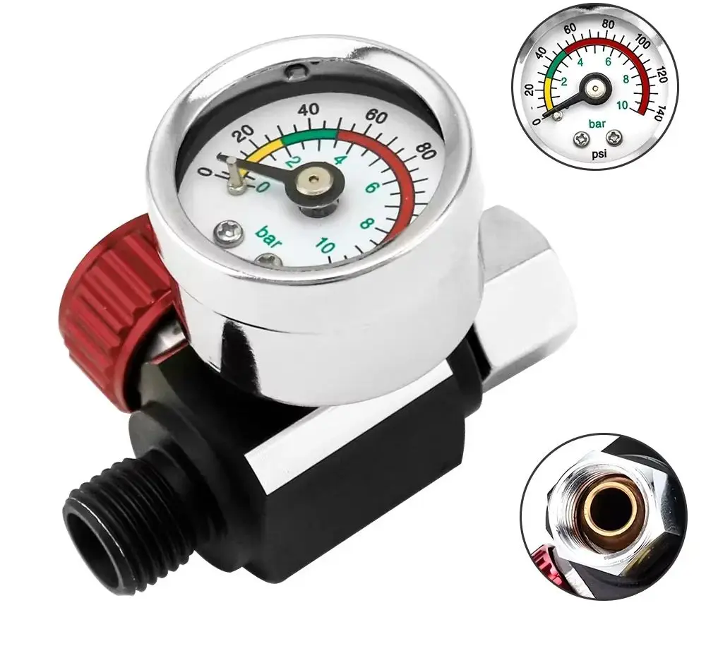 Aluminum Alloy Air Compressor Regulator with Pressure Gauge G1/4 Easy to Install For Spray Guns And Pneumatic Tools Accessory