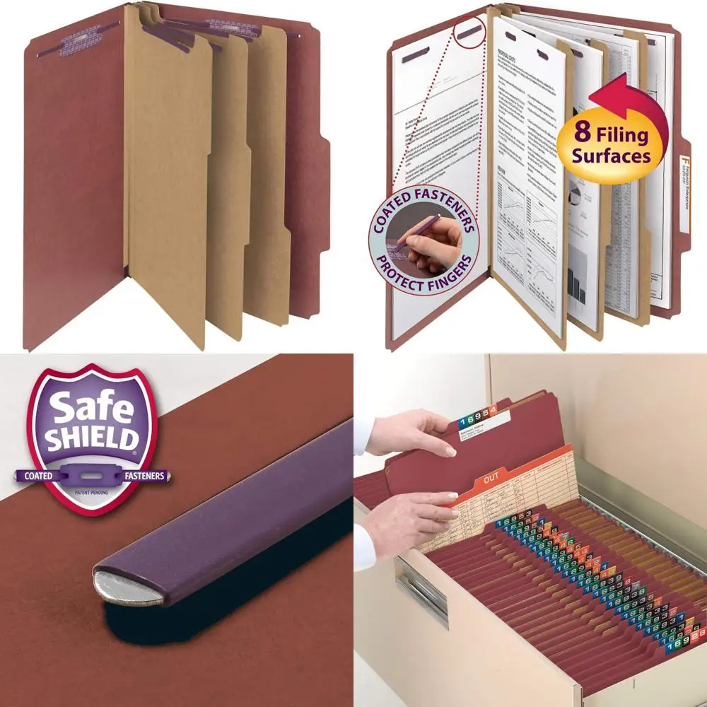

Красные папки для файлов под давлением Legal Size с креплениями SafeSHIELD, 3 разделителя, 3 расширения, 10 шт.