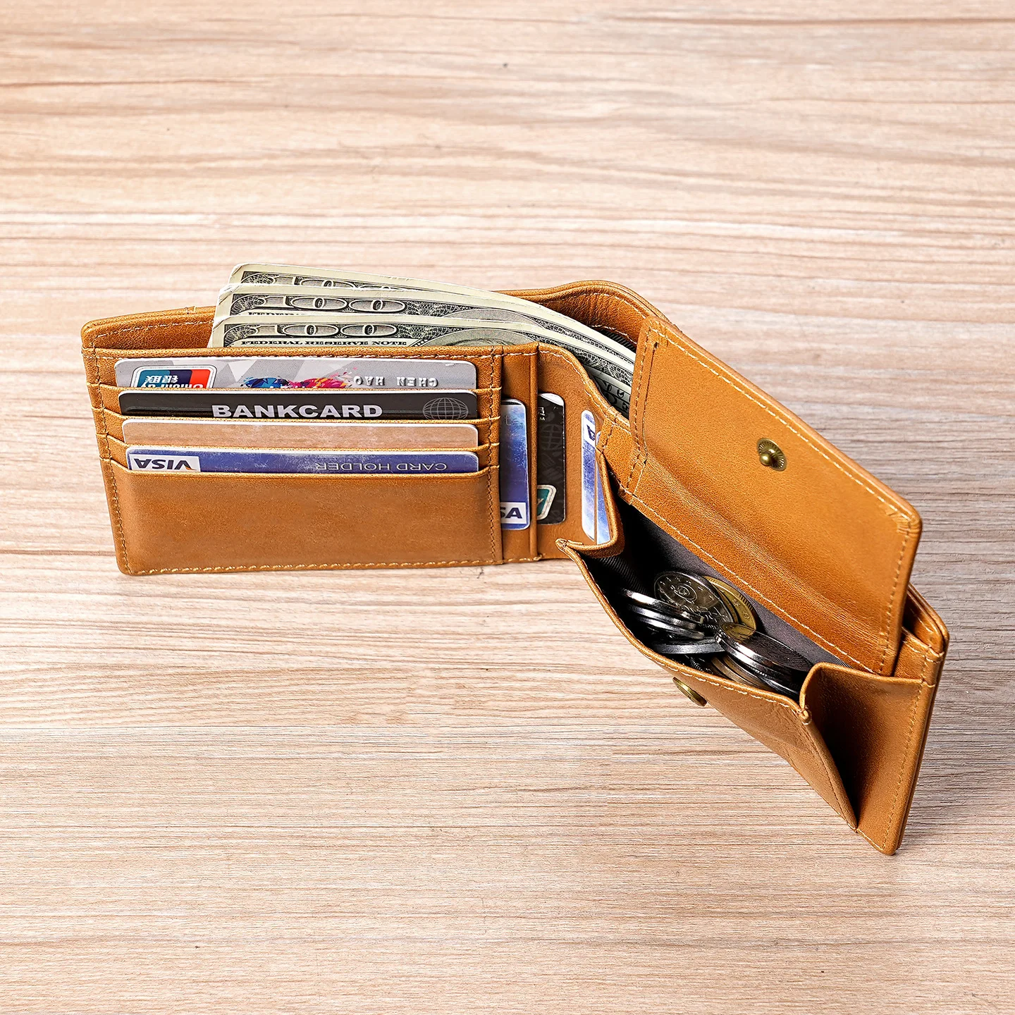 RFID Blocking Waxed Leather Men's Wallet - Anti-Theft Slim Bifold with Magnetic Card Slot, Top Grain Leather