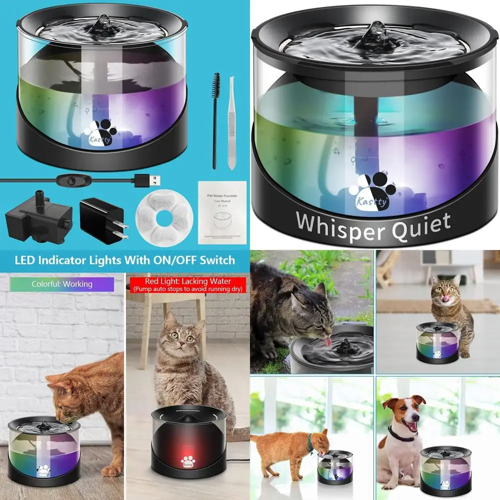 

Супер тихий фонтан для кошек внутри, фонтан для воды для котят, поилка для кошек, диспенсер для миски для собак 2,2 л/74 унций, с супер л