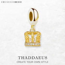 Gold Plated Charm Pendant British LONDON Crown with Zircon Europe 925 Sterling Silver Vintage Gift For Women Men Jewelry