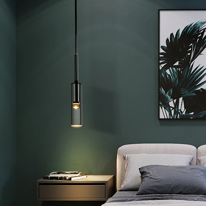 

Bedroom bedside chandelier All copper light luxury post-modern crystal minimalist glass long line three-end restaurant bar