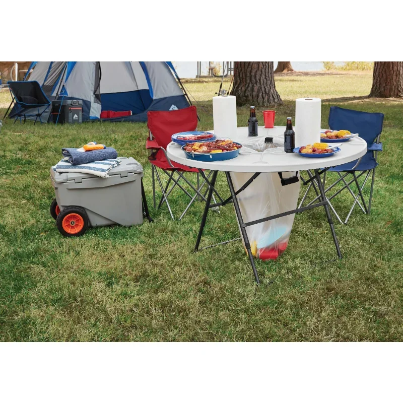 Ozark Trail Camping Table, White and Black 48.03 X 48.03 X 38.39 Inches  Outdoor Table  Camping Equipment