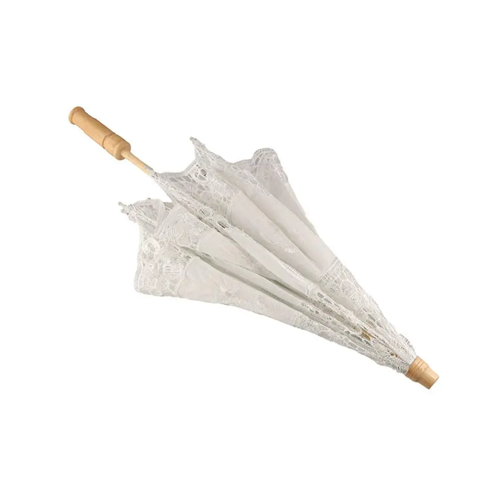 Embroidery Floral Wedding Lace Umbrella Hollowed Wooden Handle Prop Umbrella Cotton Black Parasol Umbrella Women image 6
