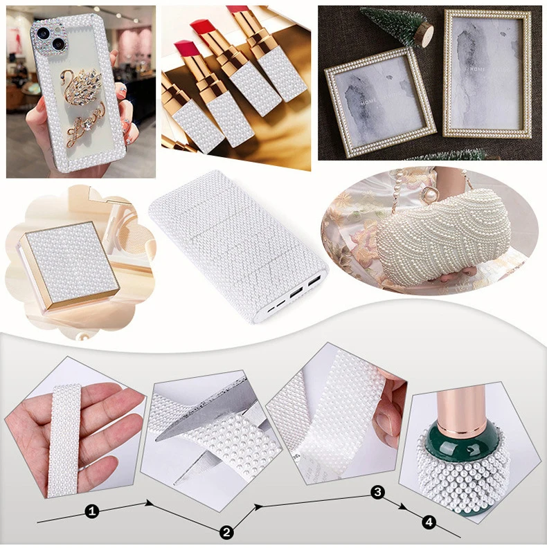 10 Yards Perlenstreifen Band Selbstklebendes Klebeband Künstliche Perle Wrap Roll Aufkleber Perlenbesatz DIY Handwerk Hochzeit Party Dekor – Detail 4