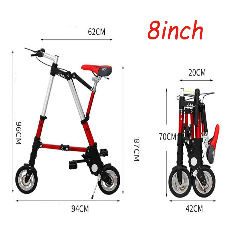 Foldable Bike 8 Inch Aluminum Alloy Cycling Ultra Light Mini Bicycle Adult Office Worker Pneumatic Tire