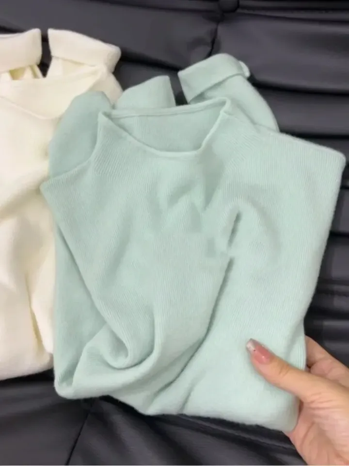  New Elegant Knitted Semi-turtleneck Knitted Long Sleeve Women's Sweater Fashion Casual Bottom Shirt Knitwear 