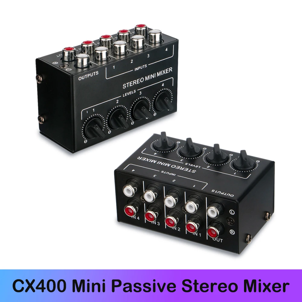 CX400 Mini Passive Stereo Mixer Stereo Dispenser for Live Studio DJ Equipment RCA 4-Channel Small Audio Mixer
