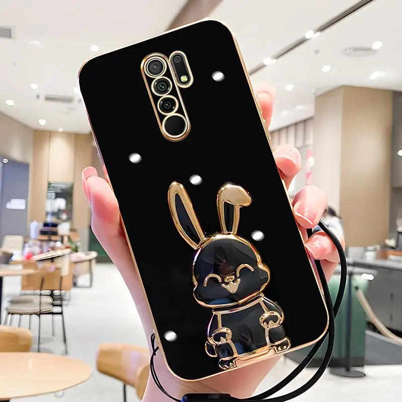 Note8pro Luxury Plating Rabbit Holder Case On For Xiaomi Redmi Note 8 Pro 8t 7 7pro 9 Redmi9 Lanyard Silicone Cover Note8 2021