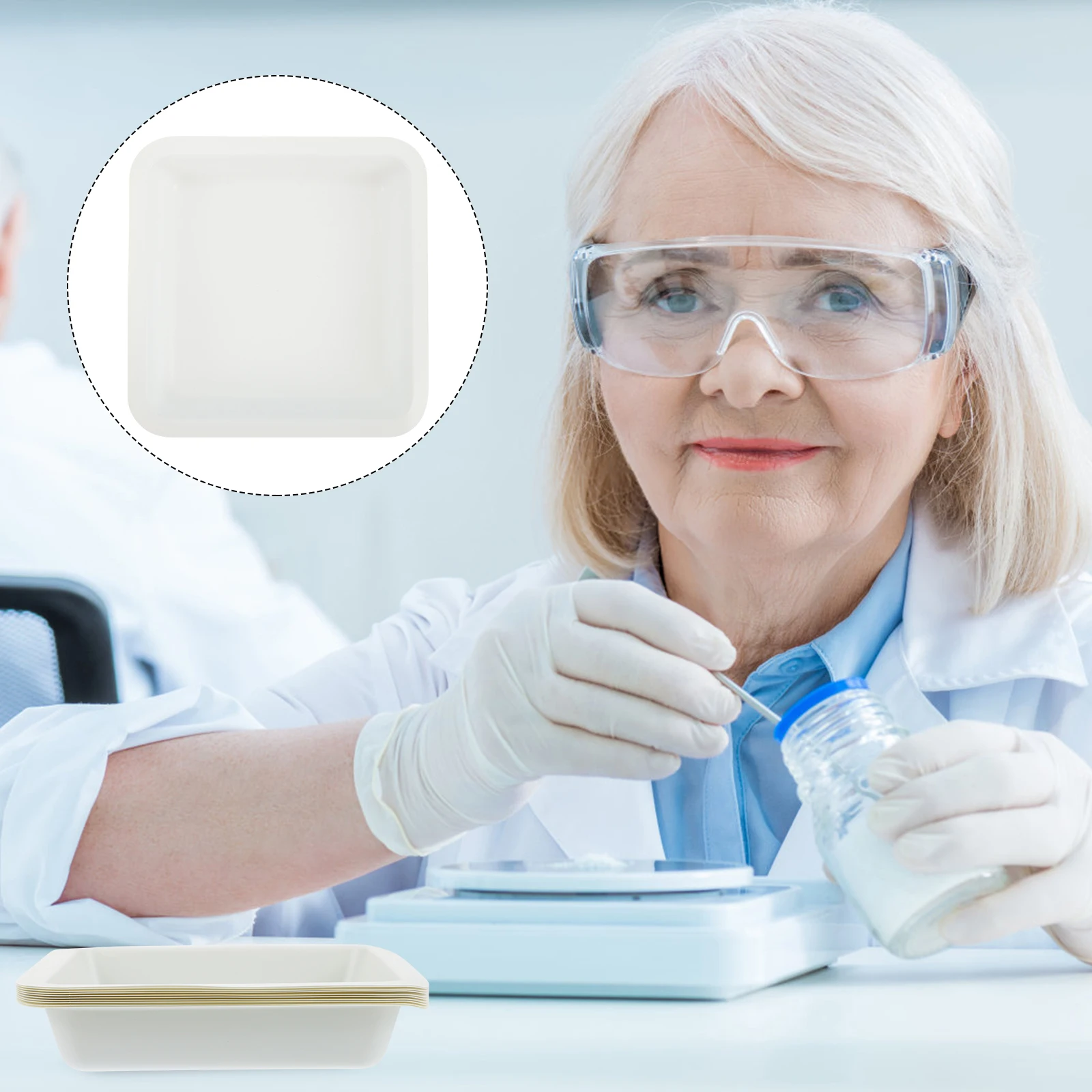 

10pcs Plastic Weigh Boats Disposable Square Weighing Dishes Lab Chemical Resistant Stackable Lightweight White Powder Mixing