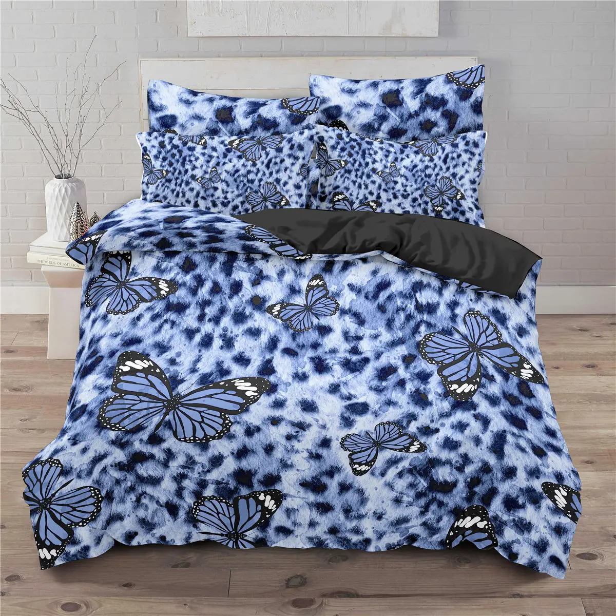 Leopard Butterfly Duvet Cover King Queen Women Cheetah Bedding Set Black and Brown Africa Animal 2/3pcs Polyester Quilt Cover