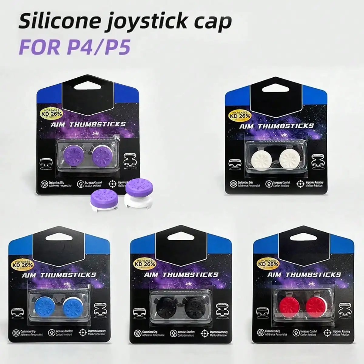 2X Silicone Thumb Grips for P5/P4, High Performance Analog Stick for P4 P5 Galaxy Gamepad