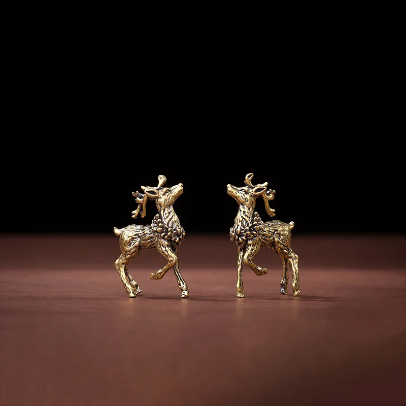 

Pure Solid Copper Pair of Plum Blossom Deer Small Ornaments Road to Wealth Feng Shui Decorative Crafts