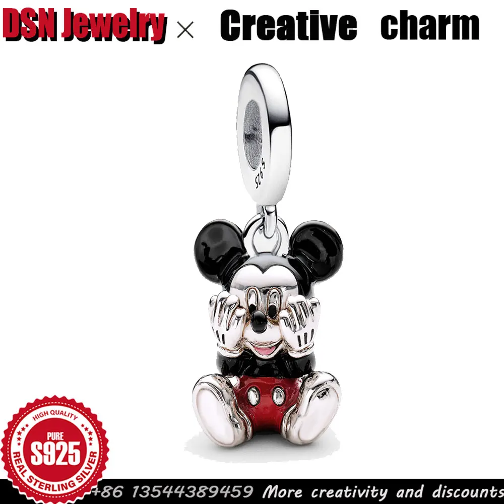 

Очарование из стерлингового серебра 925 пробы с Микки Маусом в стиле Диснея, настраиваемый мультяшный кулон, оригинальная эмаль «сделай сам», серебряные ювелирные аксессуары