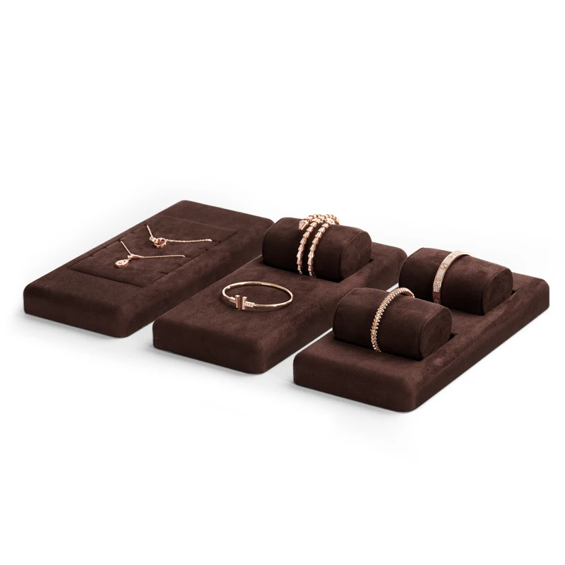 Oirlv Coffee Velvet Jewelry Display Set for Earring Ring Necklace Bangle Shop Trays Counter Jewelry Display Props