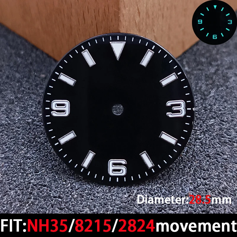 قرص تقويم بقطر 28.5 ملم قرص مضيء باللون الأزرق والأخضر لأجزاء ملحقات حركة الساعة NH3series35/8215/2824