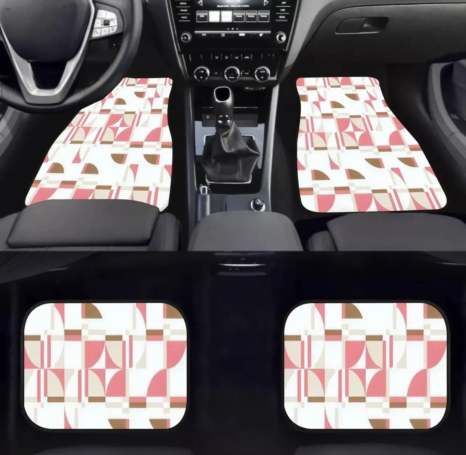 Car Floor Mats - Modern Abstract Seamless Geometric semicircles Rectangles Squares Carpet Floor Mats for Cars, Anti Slip Rubber