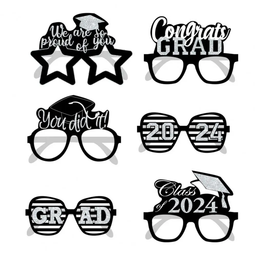 

6 Pairs 2024 Paper Glitter Glasses Happy Graduation 2024 Graduation Glasses Sparkling Graduation Photo Booth Props