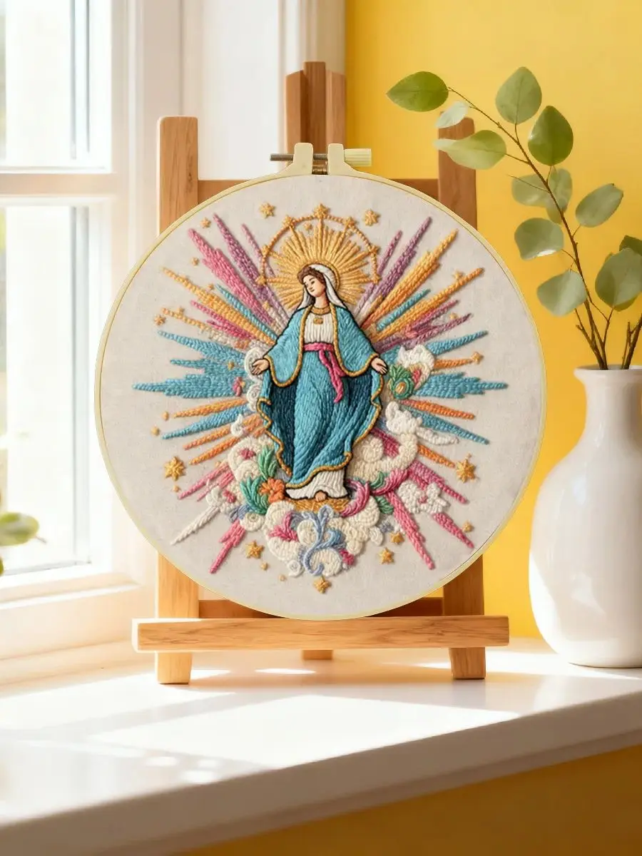 1 Stück 20X20CM/15X15CM 7,87/6,3 Zoll Religiöses Stickerei-Starter-Kit DIY-Kit DIY-Stickerei-Set Handarbeiten Heimdekoration Nadelkunst – Detail 6
