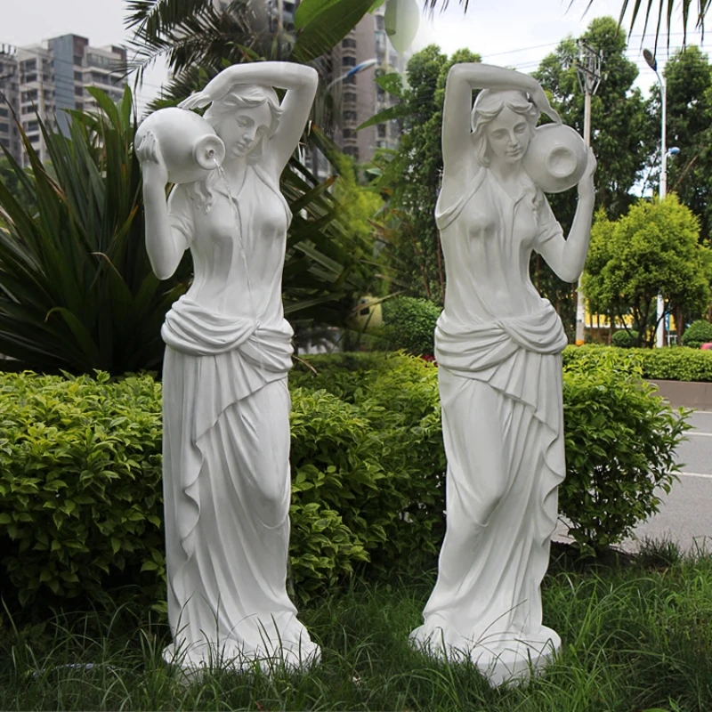 European Style Lady Sculptured Ornaments Carrying Pot Lady Waterscape Fountain Home Community Garden Hotel Sculpture