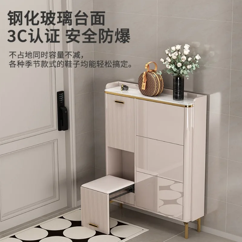 Light luxury ultra-thin overhead shoe cabinet, ultra-narrow entryway 17cm lacquered entryway cabinet, entryway cabinet, small co