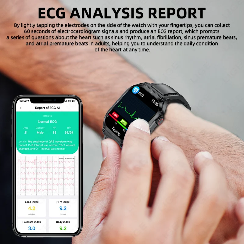 LIGE 2.04 "AMOLED ECG معدل ضربات القلب الأكسجين في الدم مراقبة الصحة Smartwatch 2025 جديد صوت مساعد IP68 مقاوم للماء ساعة ذكية #5